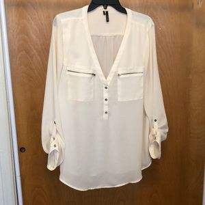 Sheer Cream Blouse w/ gold detail